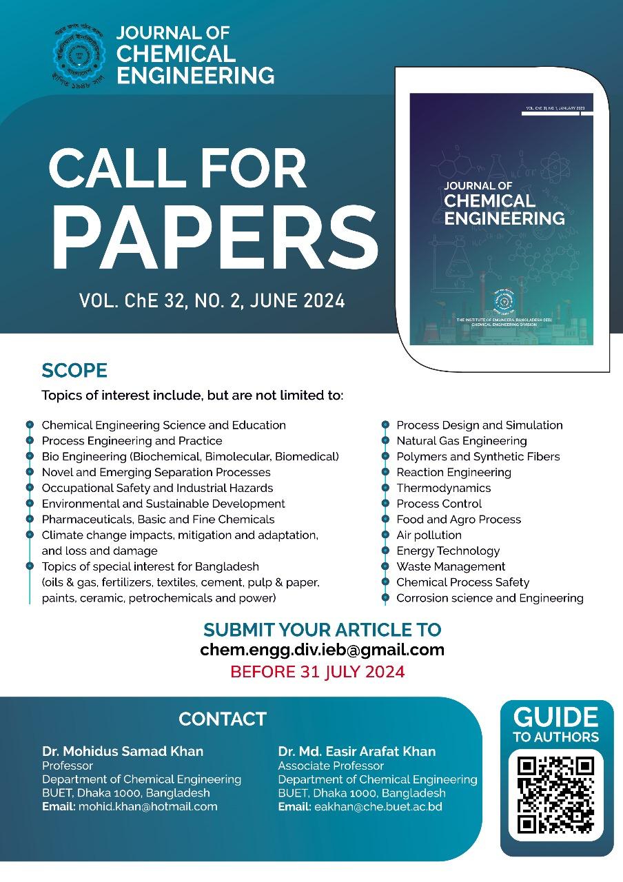 Call for Paper:  Journal of Chemical Engineering Division.